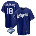 LA.Dodgers #18 Yoshinobu Yamamoto Player Royal World Series Meet Game Fdoa Stitched Jerseys