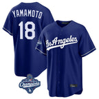 LA.Dodgers #18 Yoshinobu Yamamoto Player Royal World Series Meet Game Fdoa Stitched Jerseys