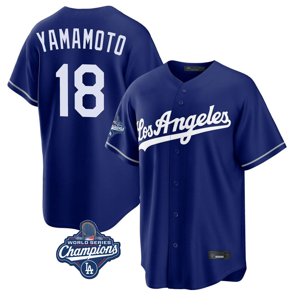LA.Dodgers #18 Yoshinobu Yamamoto Player Royal World Series Meet Game Fdoa Stitched Jerseys