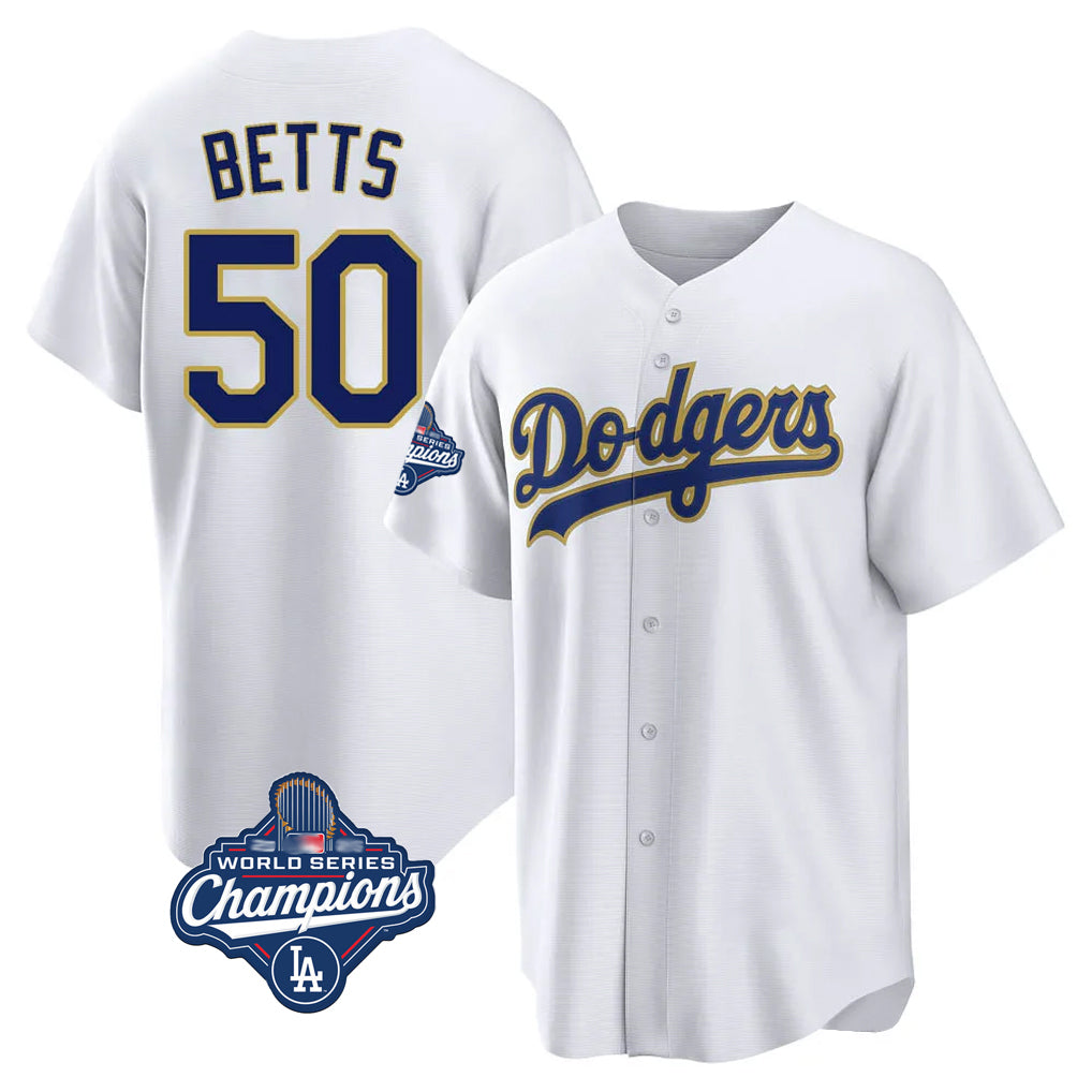 LA.Dodgers #50 Mookie Betts Player Gold White World Series Meet 2026 Collection Stadium Game Fdoa Stitched Jerseys