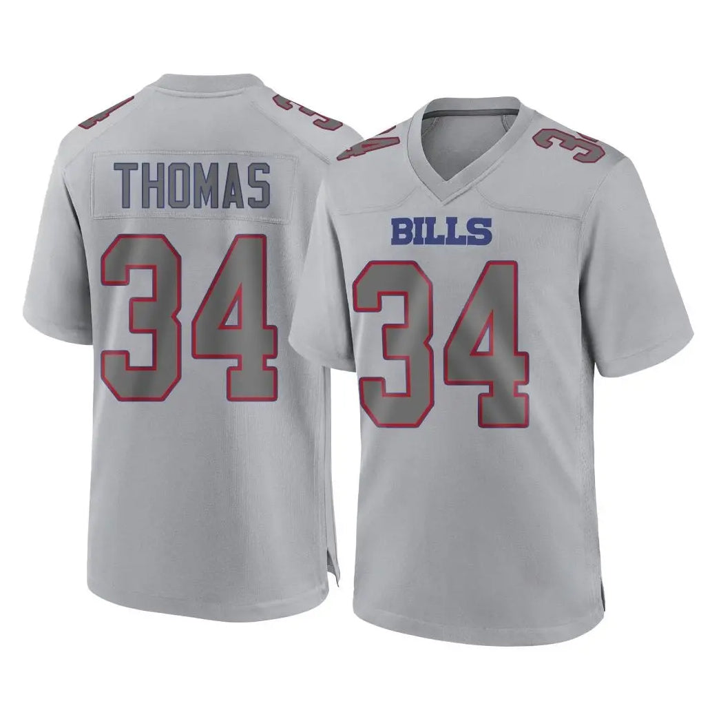 B.Bills #34 Thurman Thomas Player Gray Fashion Home Game Gdoa Stitched Jerseys