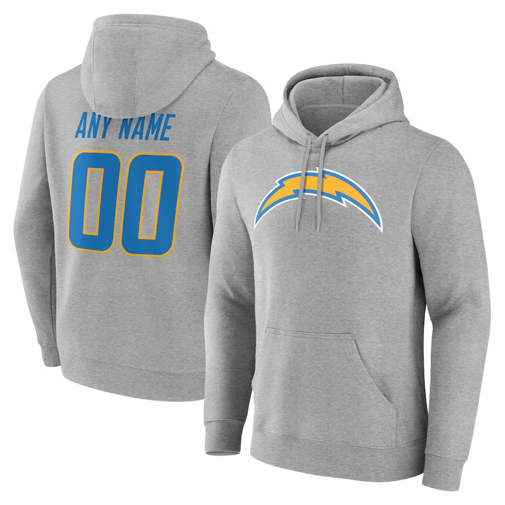 Custom LA.Chargers Gray LOGO Pullover Hoodies Home Game Any Name & Numbers Gdoa Stitched Jerseys