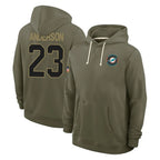 M.Dolphins #23 Zayne Anderson Player Olive Salute to Service Pullover Hoodies Limited Gdoa Stitched Jerseys