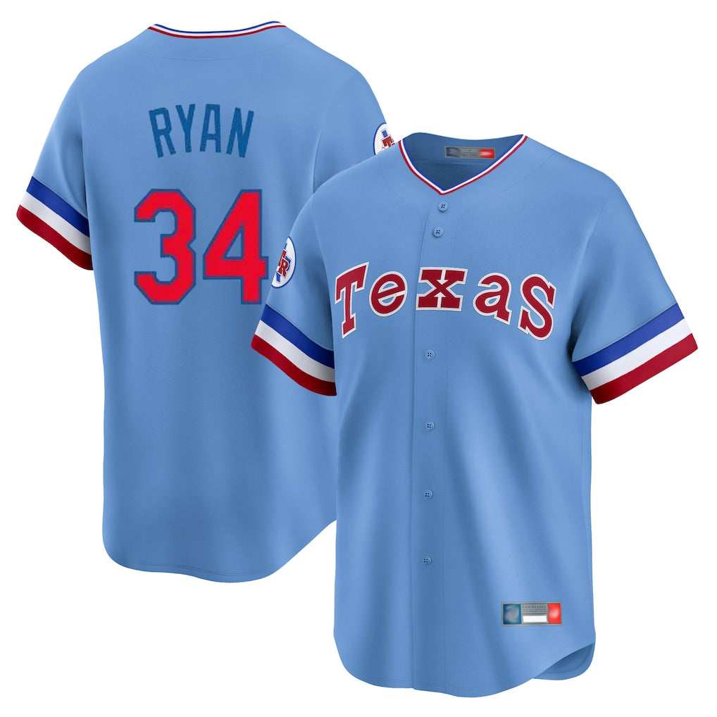 T.Rangers #34 Nolan Ryan Player Light Blue Cooperstown Collection Limited Fdoa Stitched Jerseys