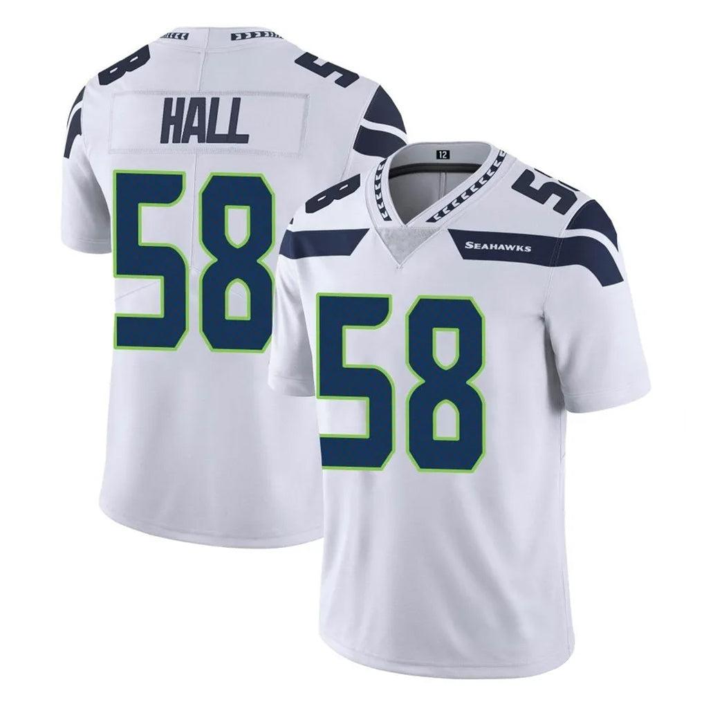 S.Seahawks #58 Derick Hall Player White Limited Vapor Untouchable Home Game Gdoa Stitched Jerseys
