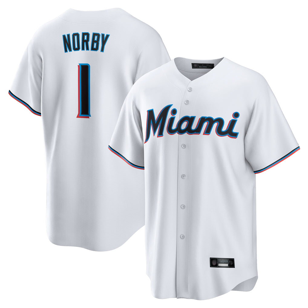 M.Marlins #1 Connor Norby Player White  Home Game Fdoa Stitched Jerseys