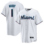 M.Marlins #1 Connor Norby Player White  Home Game Fdoa Stitched Jerseys