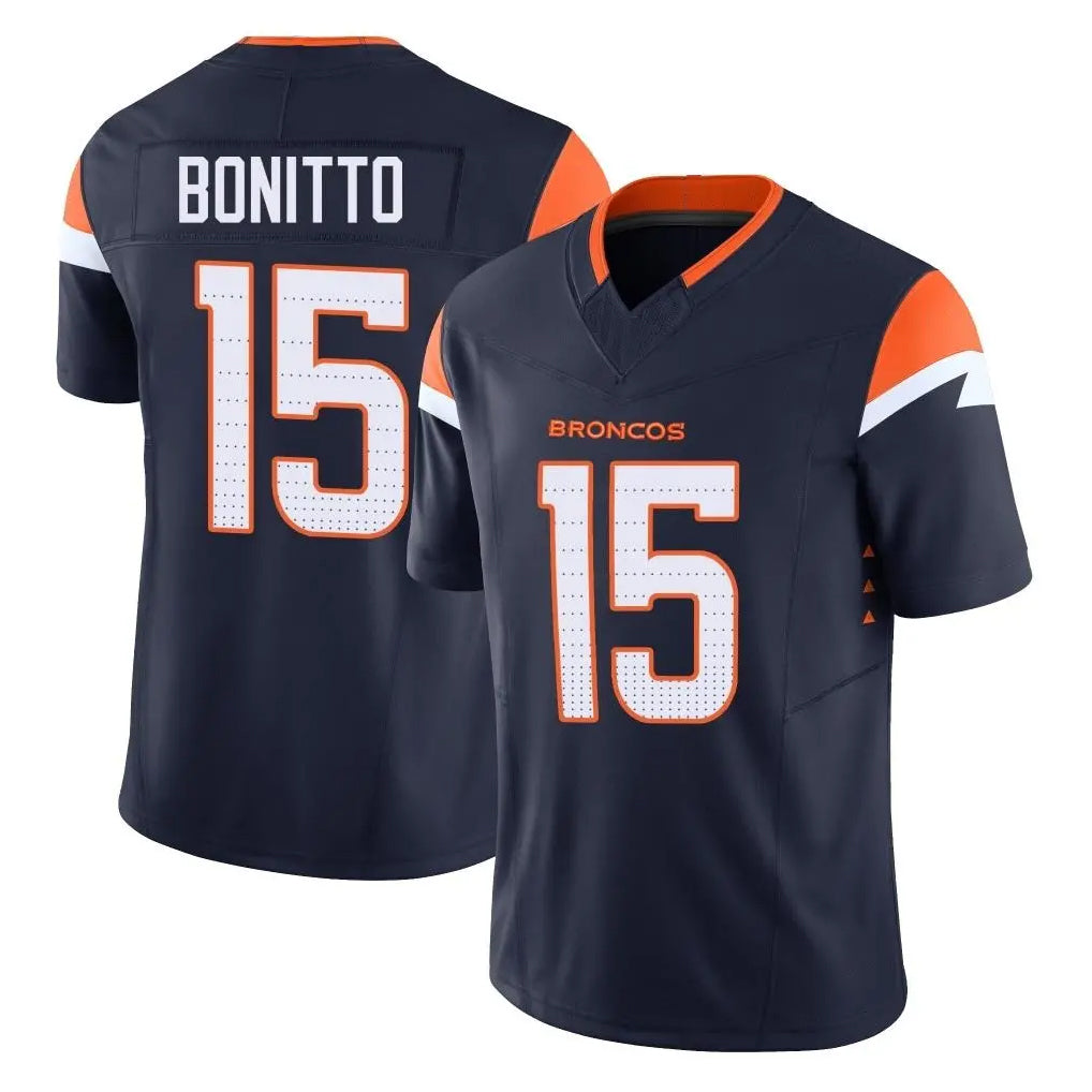 D.Broncos #15 Nik Bonitto Player Navy Limited Vapor F.U.S.E. Home Game Ddoa Stitched Jerseys