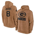 GB.Packers #8 Josh Jacobs Player Brown Salute to Service Hoodies Limited Game Gdoa Stitched Jerseys
