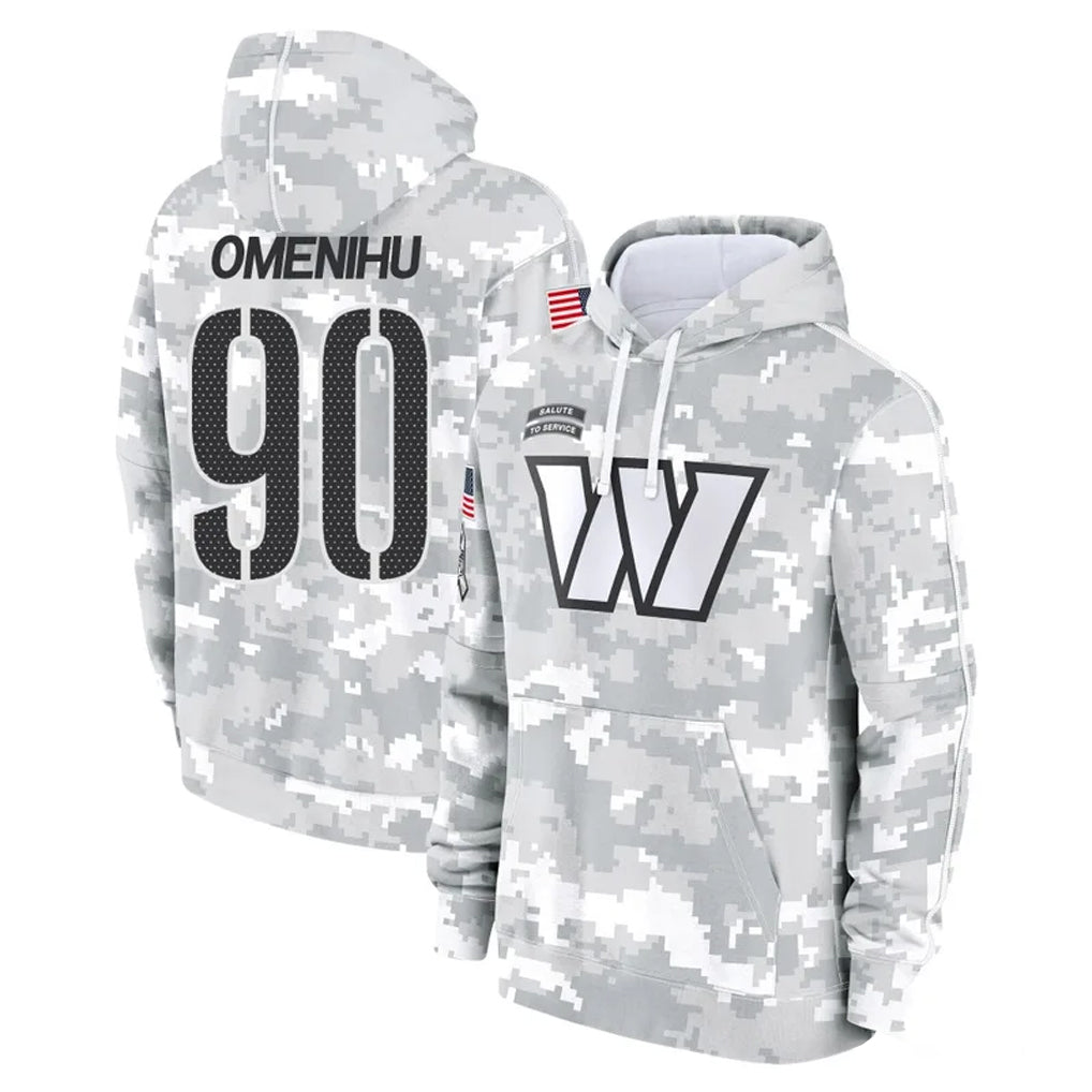 W.Commanders #90 Charles Omenihu Player Arctic Camo Limited Salute to Service Pullover Hoodies Game Gdoa Stitched Jerseys