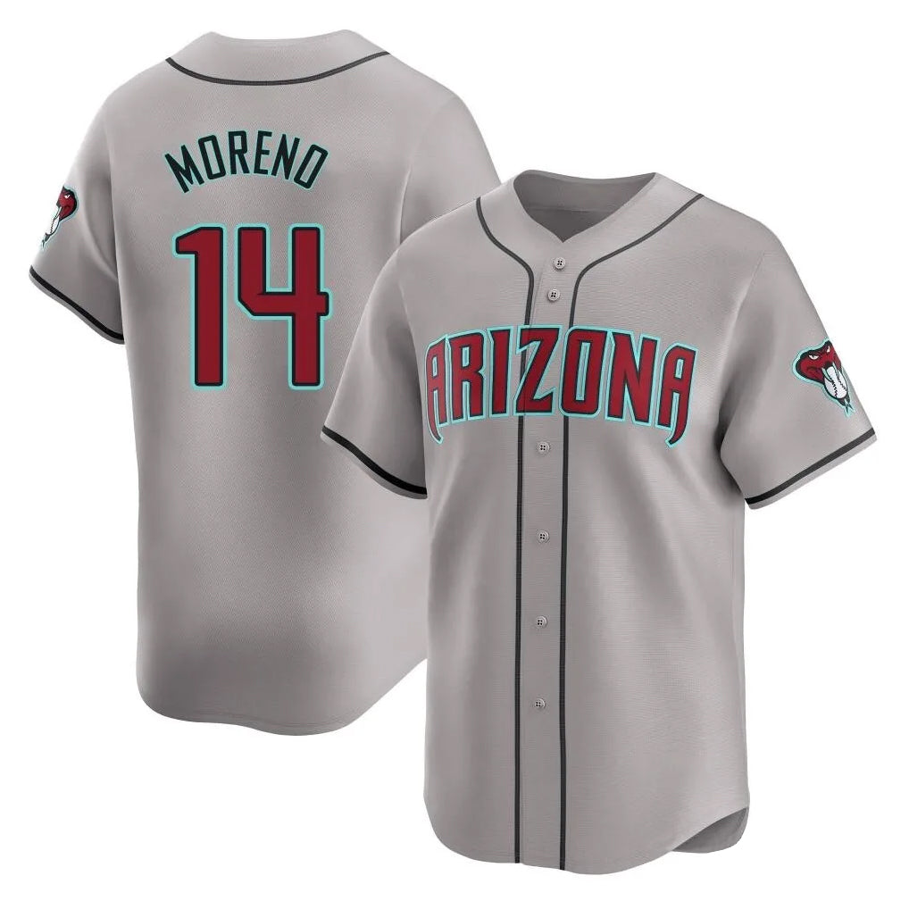 A.Diamondbacks #14 Gabriel Moreno Player Gray Road Limited Home Game Gdoa Stitched Jerseys