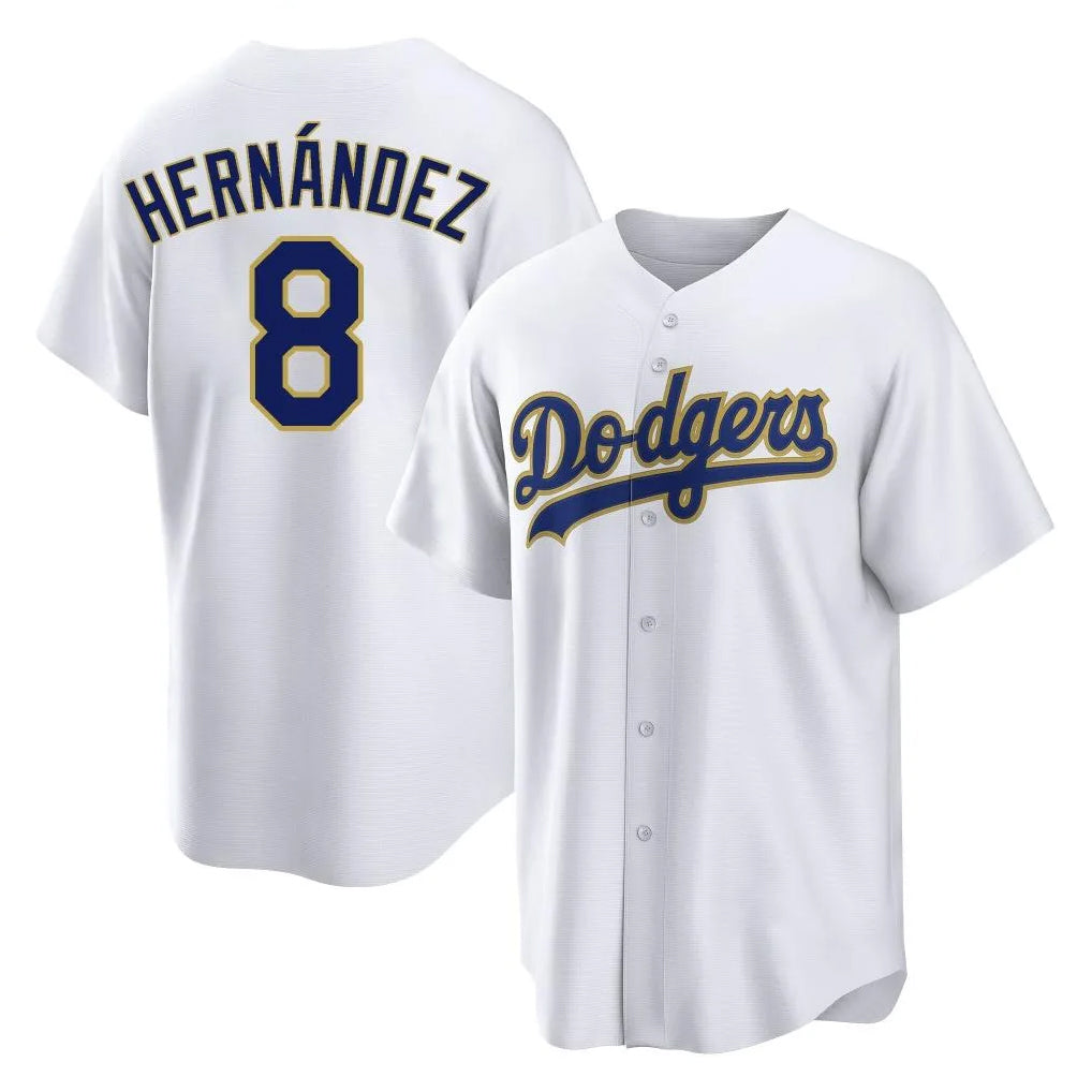 LA.Dodgers #8 Enrique Hern¨¢ndez Player Gold White 2026 Collection Stadium Game Fdoa Stitched Jerseys