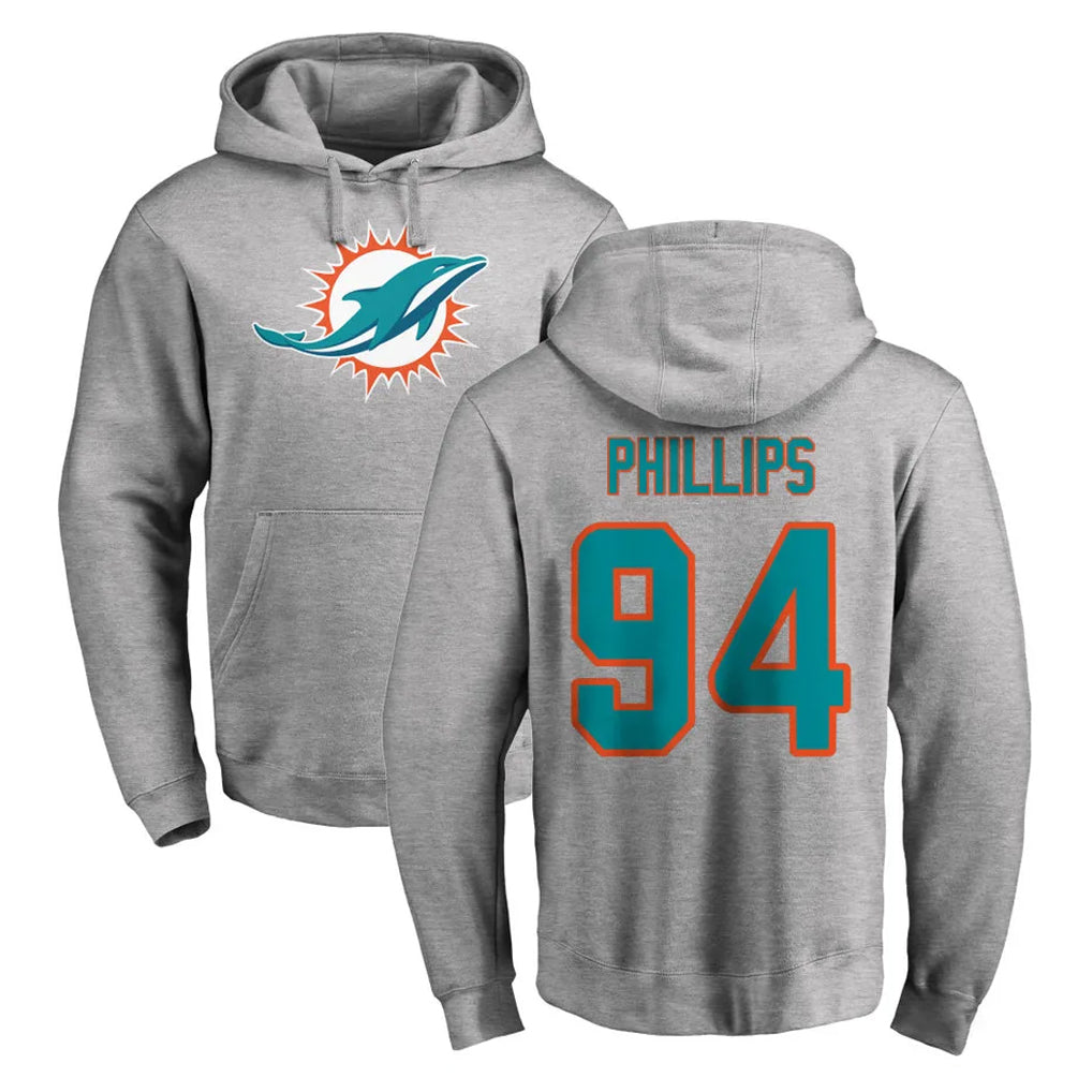 M.Dolphins #94 Jordan Phillips Player Gray LOGO Pullover Hoodies Limited Gdoa Stitched Jerseys