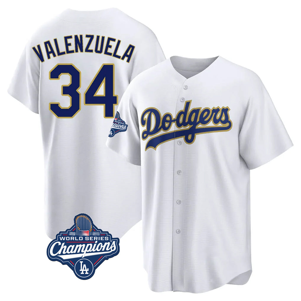 LA.Dodgers #34 Fernando Valenzuela Player Gold White World Series Meet 2026 Collection Stadium Game Fdoa Stitched Jerseys