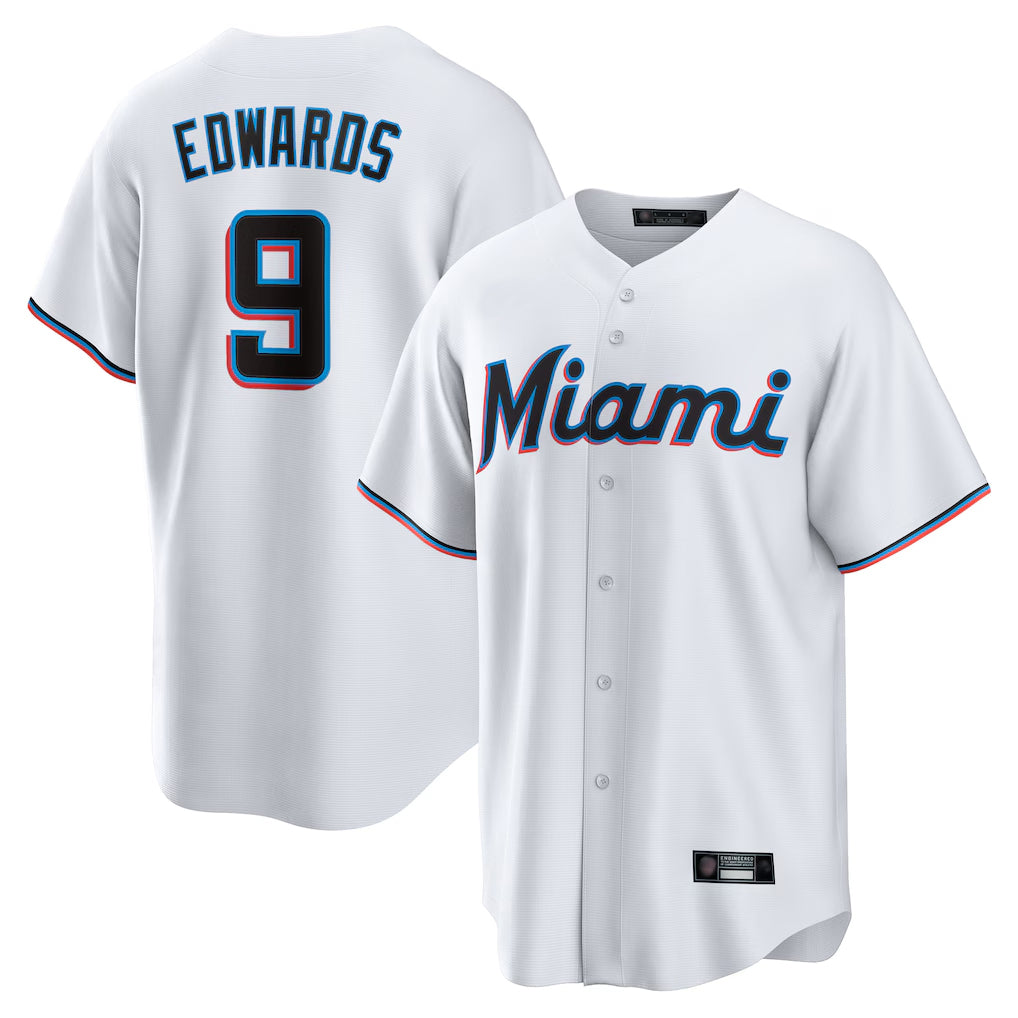 M.Marlins #9 Xavier Edwards Player White  Home Game Fdoa Stitched Jerseys