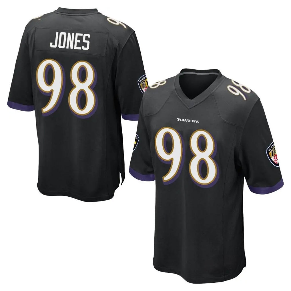 B.Ravens #98 Travis Jones Player Black Home Game Gdoa Stitched Jerseys