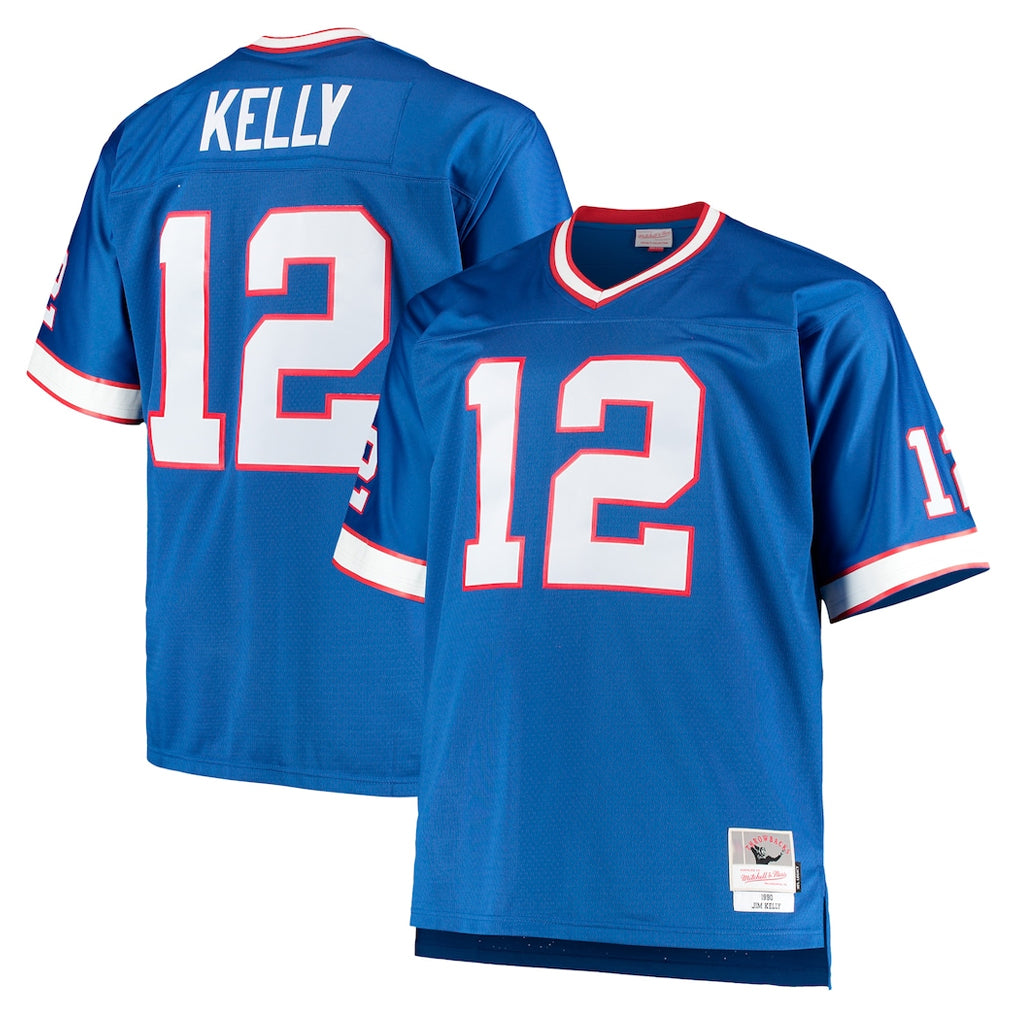 B.Bills #12 Jim Kelly Player Royal Mitchell & Ness Big & Tall 1990 Retired Replica Limited Gdoa Stitched Jerseys