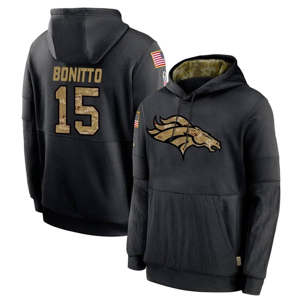 D.Broncos #15 Nik Bonitto Player Black Salute to Service Pullover Hoodies Limited Ddoa Stitched Jerseys