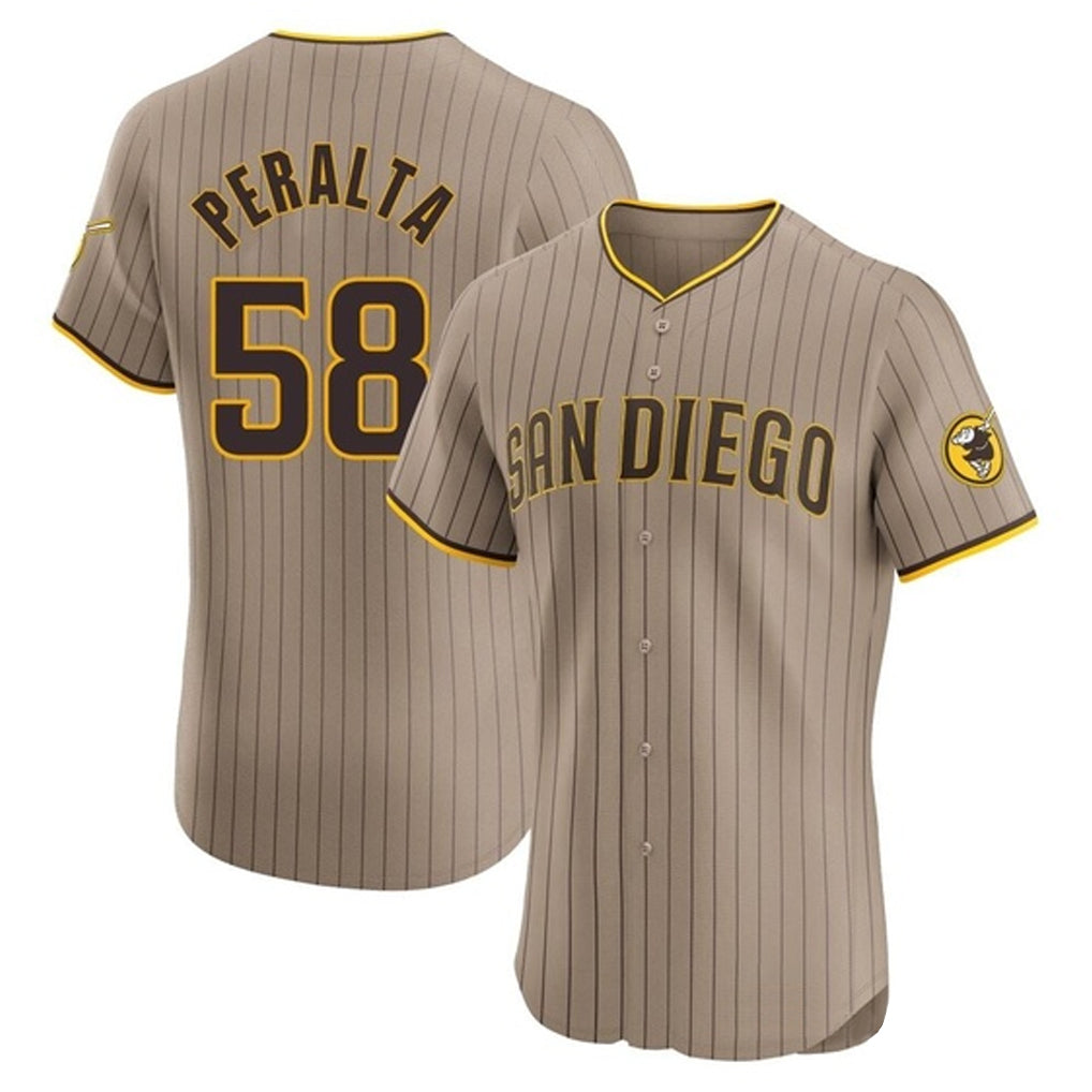 S.Diego Padres #58 Wandy Peralta Player Khaki Home Limited Elite Fdoa Stitched Jerseys