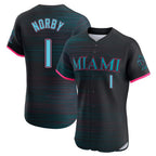 M.Marlins #1 Connor Norby Player Black City Connect Home Limited Elite Fdoa Stitched Jerseys