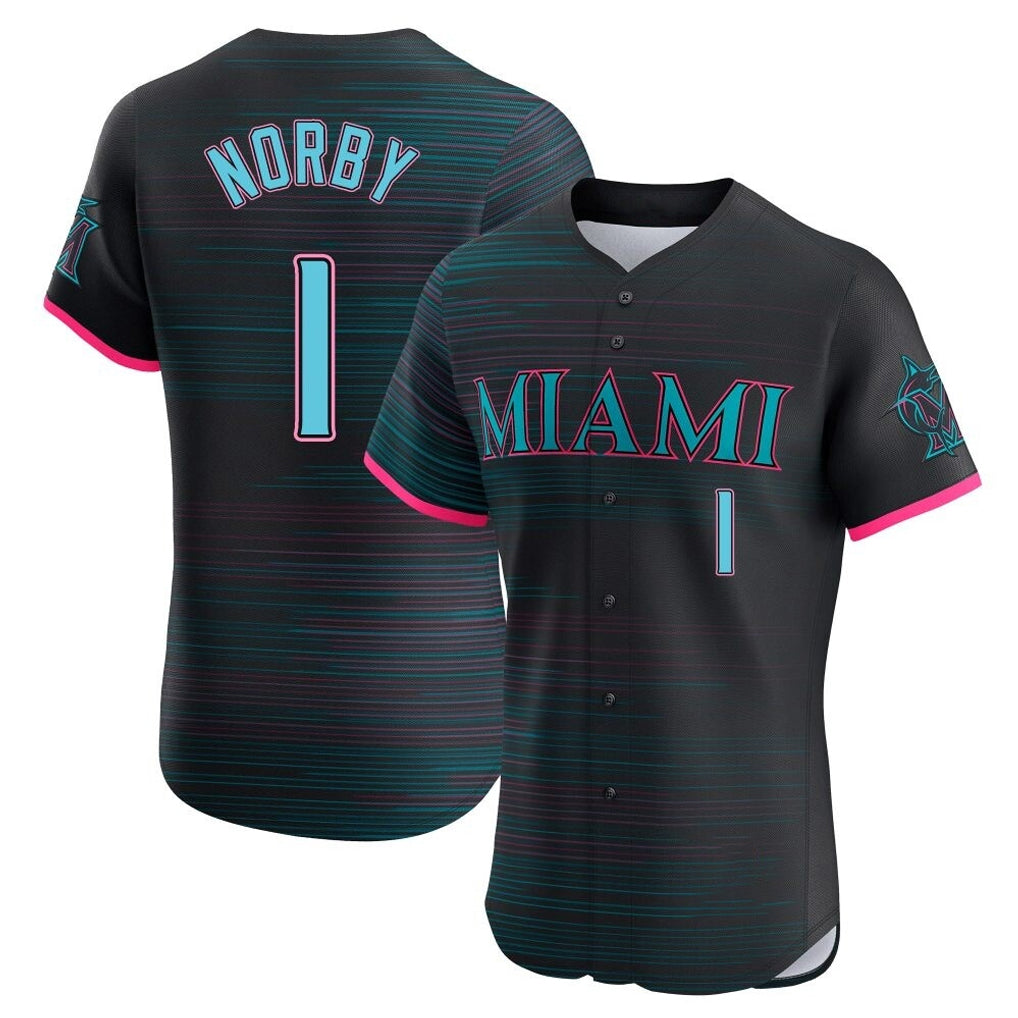 M.Marlins #1 Connor Norby Player Black City Connect Home Limited Elite Fdoa Stitched Jerseys