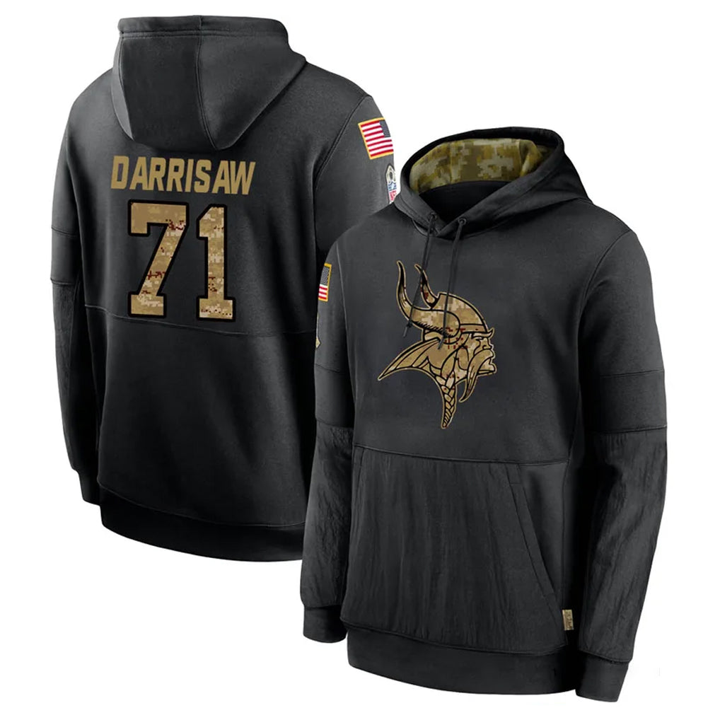 M.Vikings #71 Christian Darrisaw Player Black Salute to Service Hoodies Limited Game Gdoa Stitched Jerseys