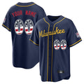 Custom M.Brewers Navy USA 250 Fourth of July Limited Home Game Any Name & Number Gdoa Stitched Jerseys