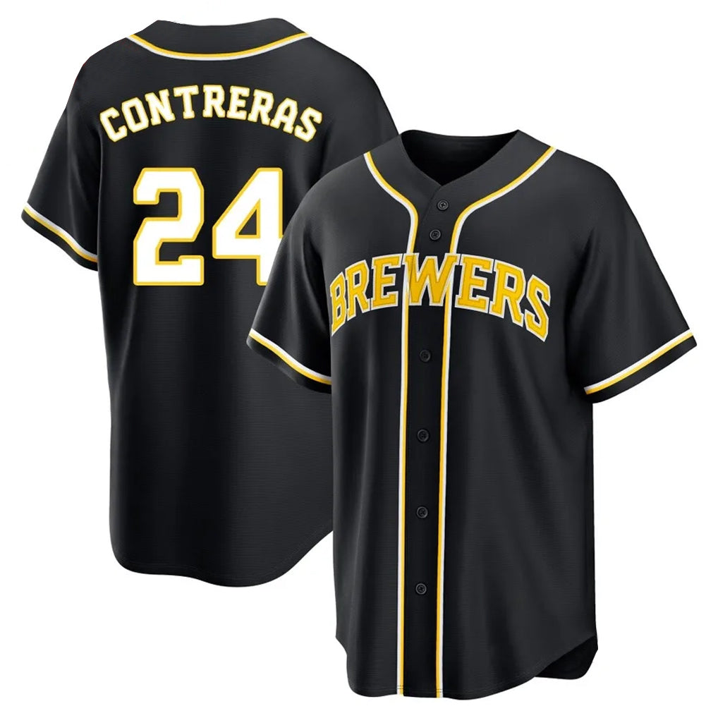 M.Brewers #24 William Contreras Player Black Fashion Out Home Game Fdoa Stitched Jerseys