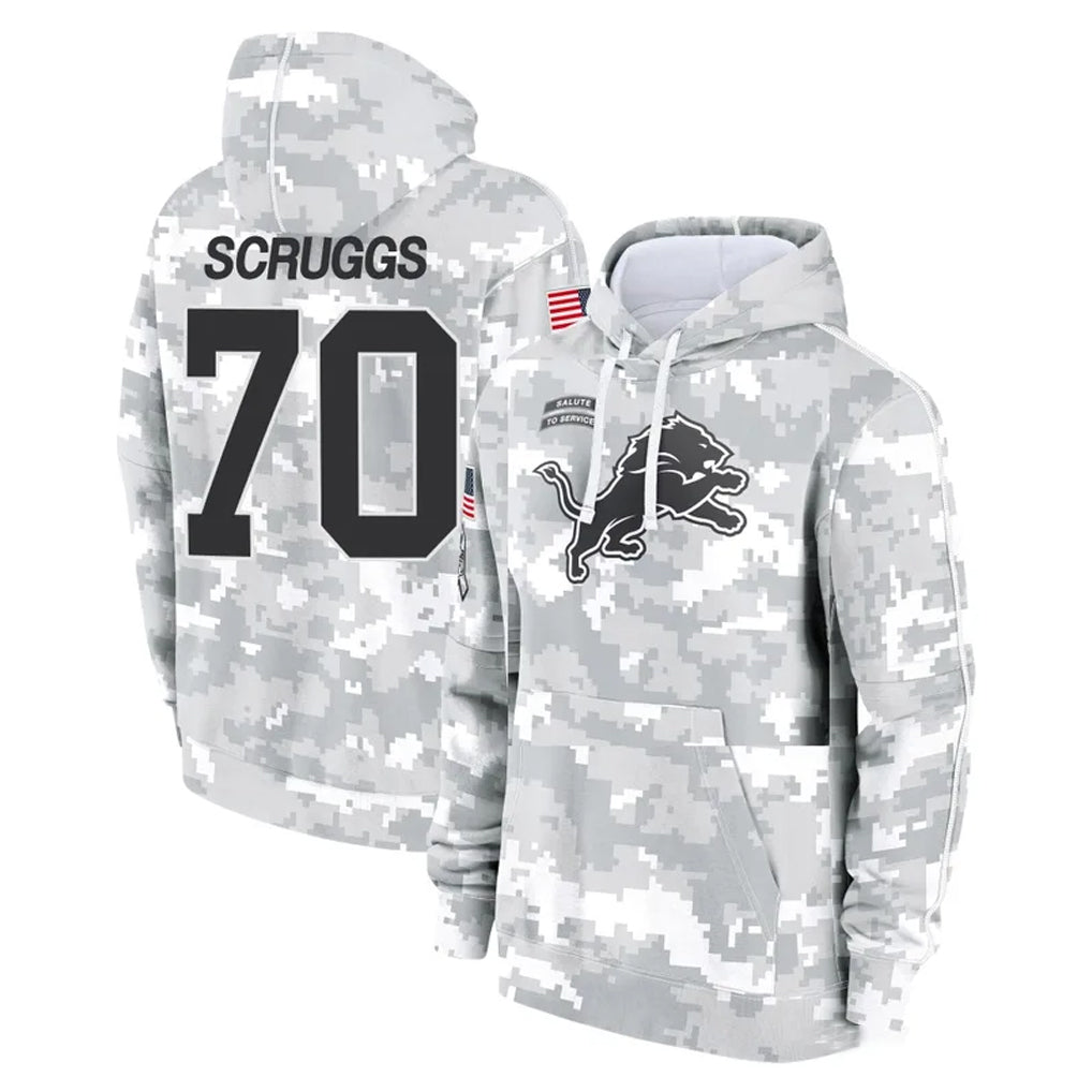 D.Lions #70 Juice Scruggs Player Arctic Camo Salute to Service Hoodies Limited Game Gdoa Stitched Jerseys