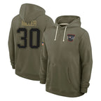 NE.Patriots #30 Jam Miller Player Olive Salute to Service Pullover Hoodies Limited Gdoa Stitched Jerseys