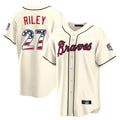 A.Braves #27 Austin Riley Player Cream USA 250 Fourth Of July Limited Home Game Gdoa250Ys Stitched Jerseys