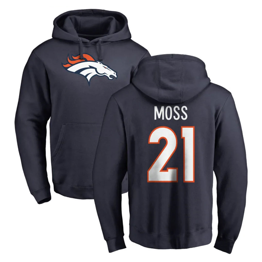 D.Broncos #21 Riley Moss Player Navy Pullover Hoodie Limited Gdoa Stitched Jerseys