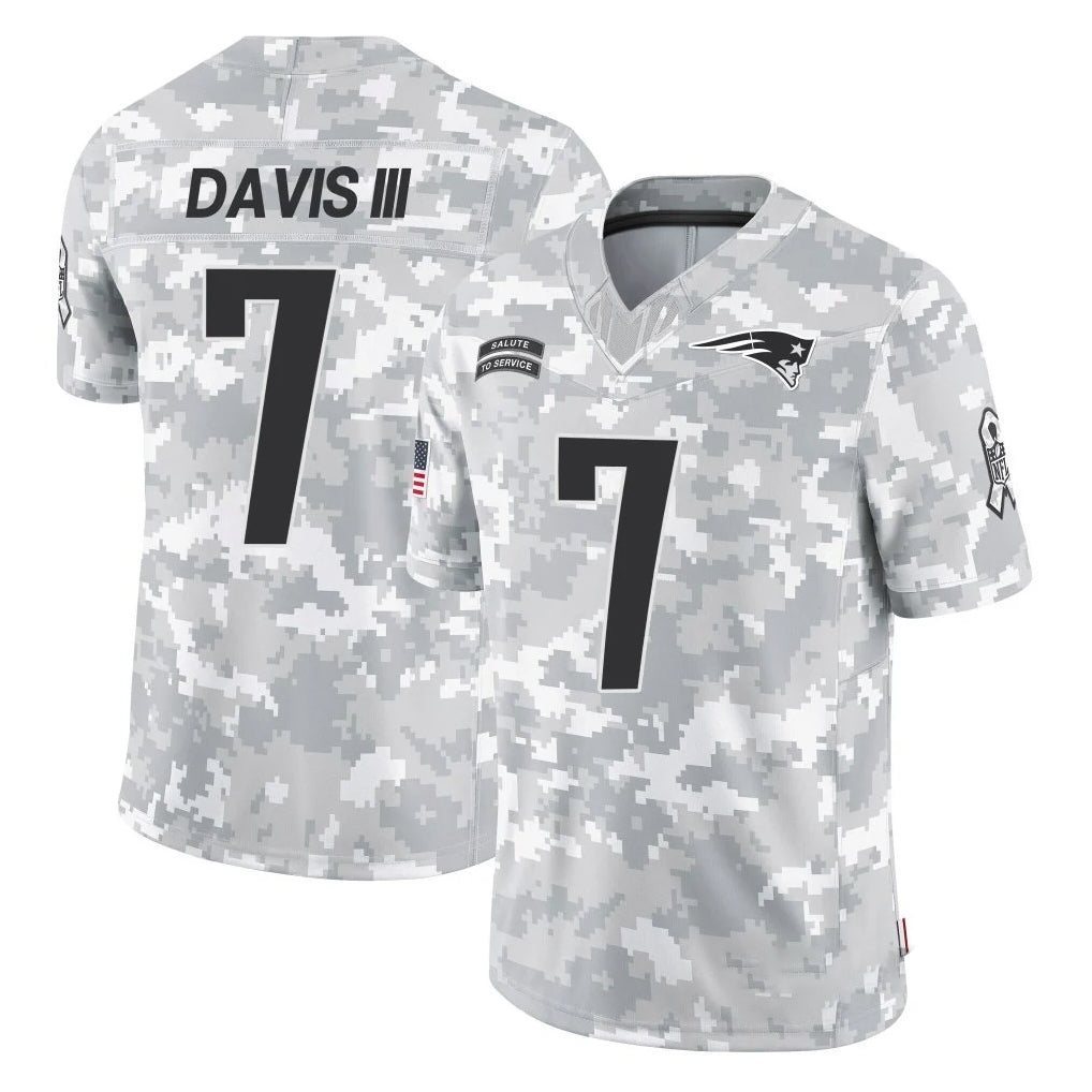 NE.Patriots #7 Carlton Davis III Player Arctic Camo Salute To Service Limited Game Gdoa Stitched Jerseys