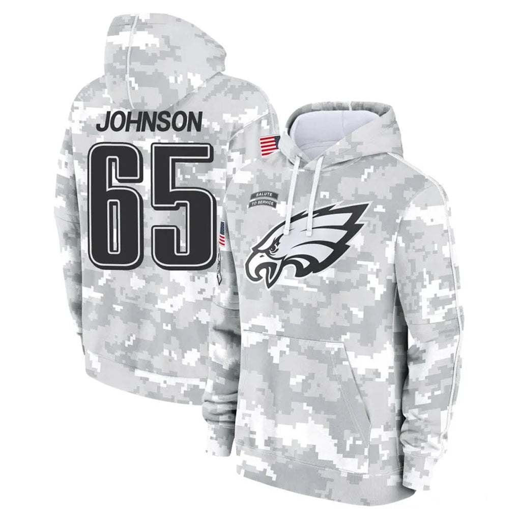 P.Eagles #65 Lane Johnson Player Arctic Camo Salute to Service Pullover Hoodies Limited Game Gdoa Stitched Jerseys