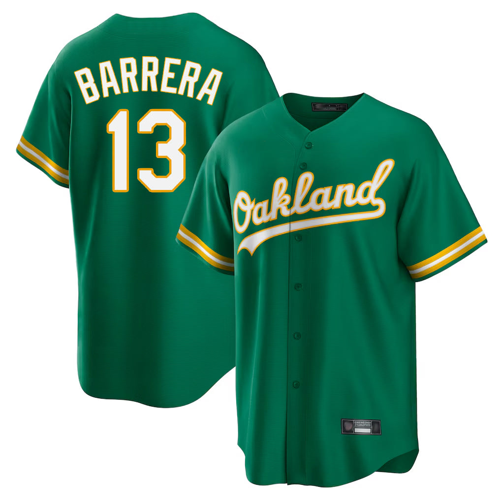 Athletics #13 Luis Barrera Player Kelly Green Home Game Gdoa Stitched Jerseys