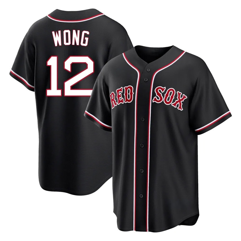 B.Red Sox #12 Connor Wong Player Black Out Home Game Gdoa Stitched Jerseys
