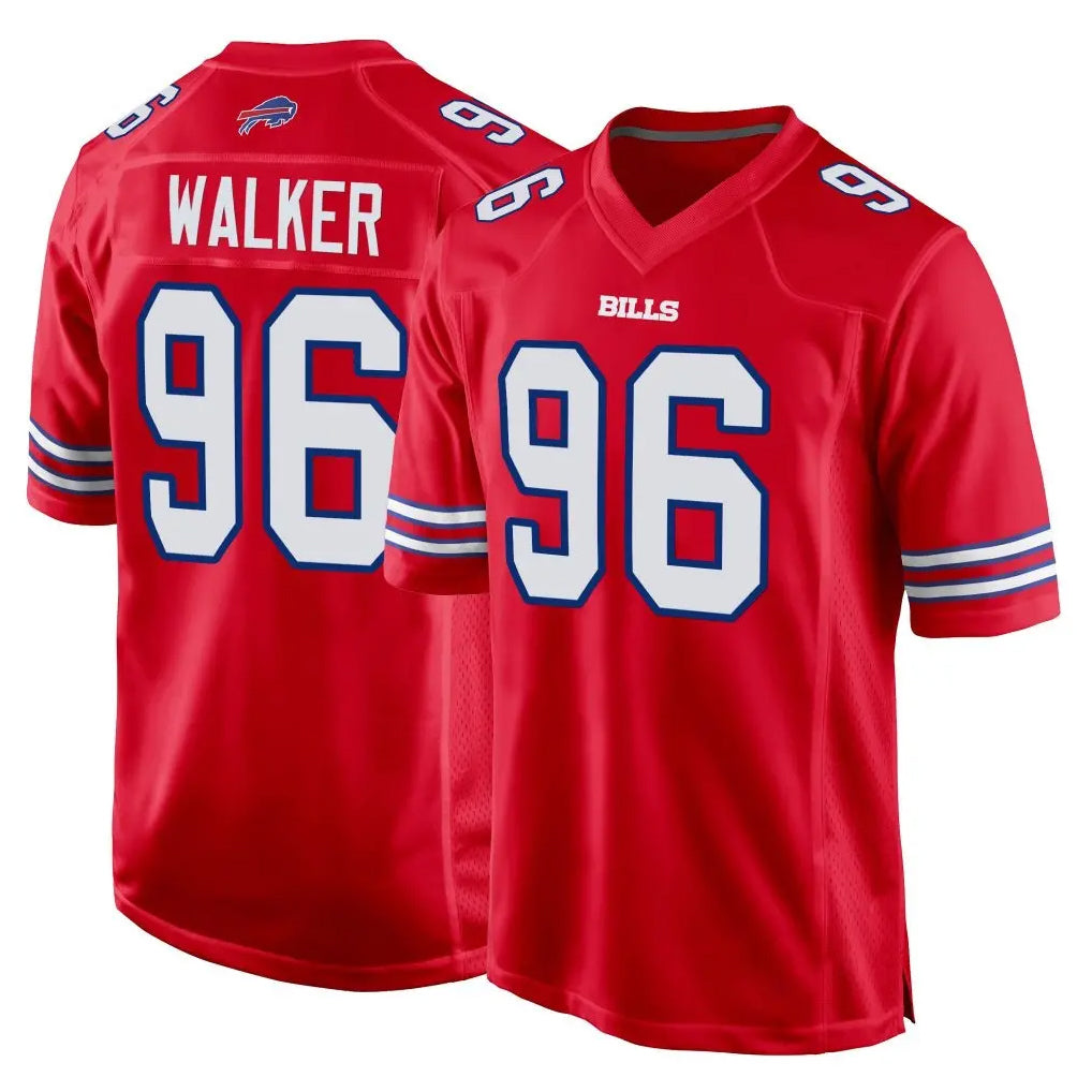 B.Bills #96 Deone Walker Player Red Home Game Gdoa Stitched Jerseys