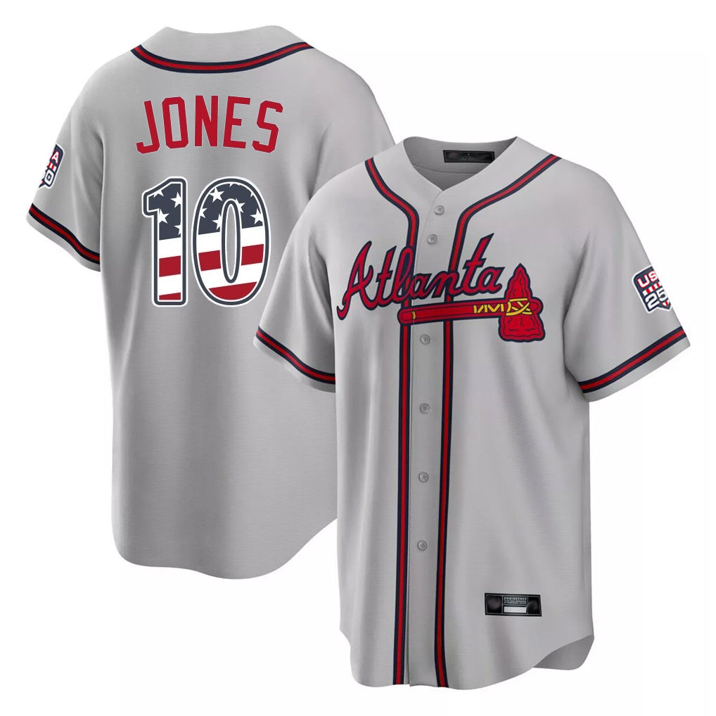 A.Braves #10 Chipper Jones Player Gray USA 250 Fourth Of July Limited Home Game Gdoa250Ys Stitched Jerseys