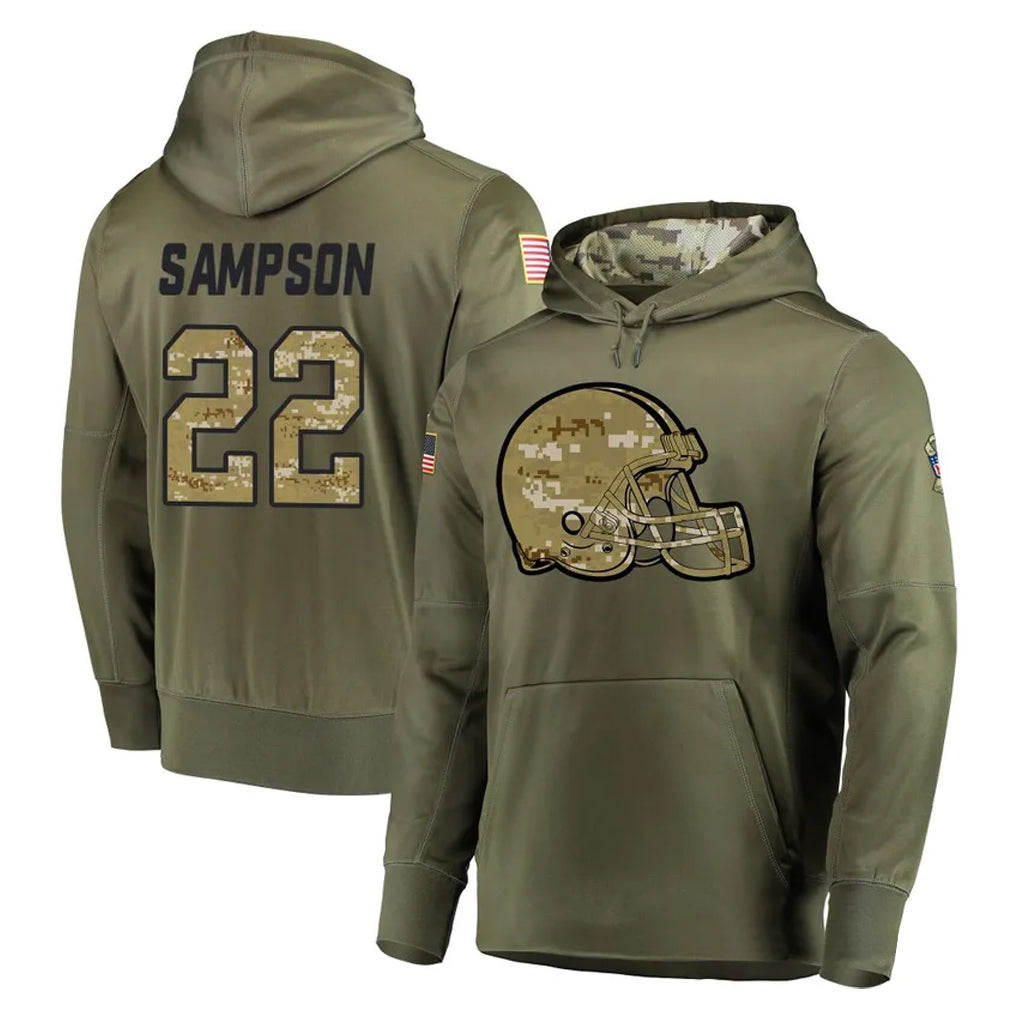 C.Browns #22 Dylan Sampson Player Olive Salute to Service Pullover Hoodies Home Game Gdoa Stitched Jerseys