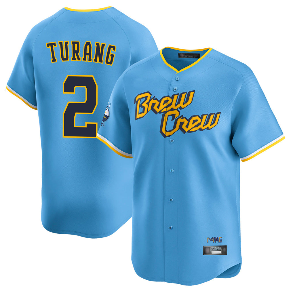 M.Brewers #2 Brice Turang Player Light Blue City Connect Home Limited Fdoa Stitched Jerseys