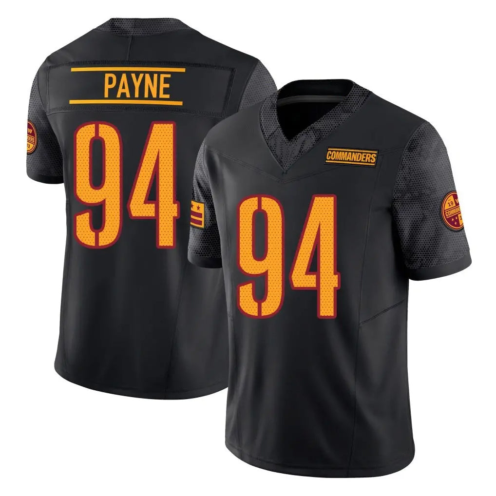 W.Commanders #94 Daron Payne Player Black Limited Vapor F.U.S.E. Home Game Gdoa Stitched Jerseys