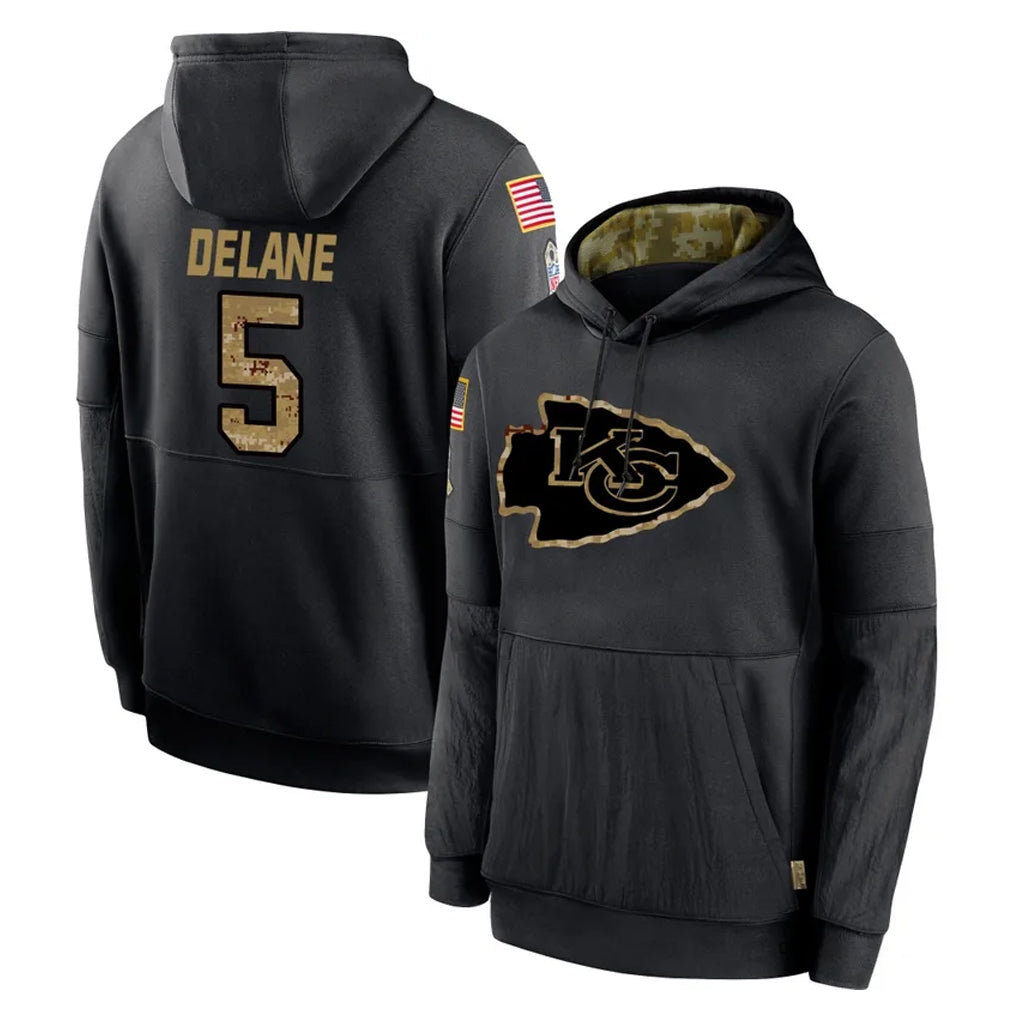 KC.Chiefs #5 Mansoor Delane Player Black Salute to Service Hoodies Limited Game Gdoa Stitched Jerseys