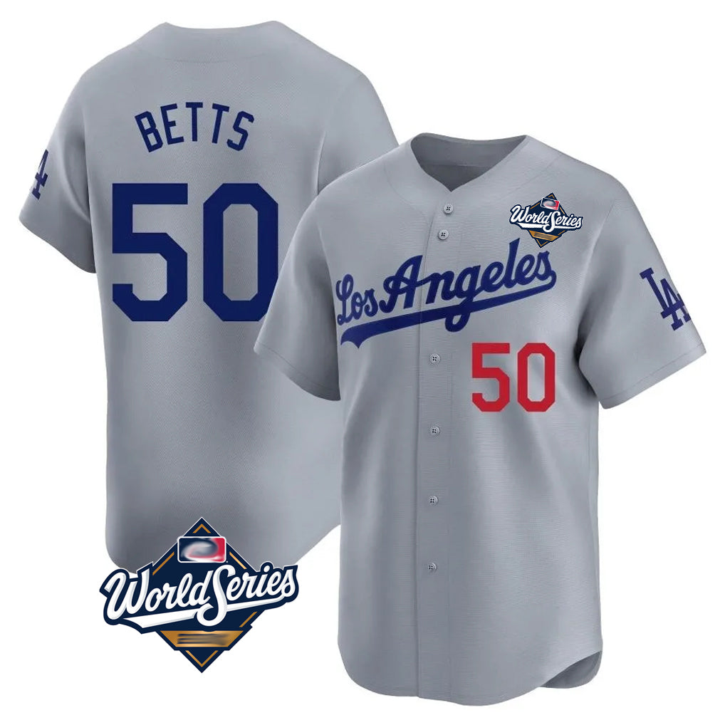 LA.Dodgers #50 Mookie Betts Player Gray World Series Limited Home Fdoa Stitched Jerseys