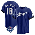 LA.Dodgers #18 Yoshinobu Yamamoto Player Royal World Series Meet City Connect Home Game Fdoa Stitched Jerseys
