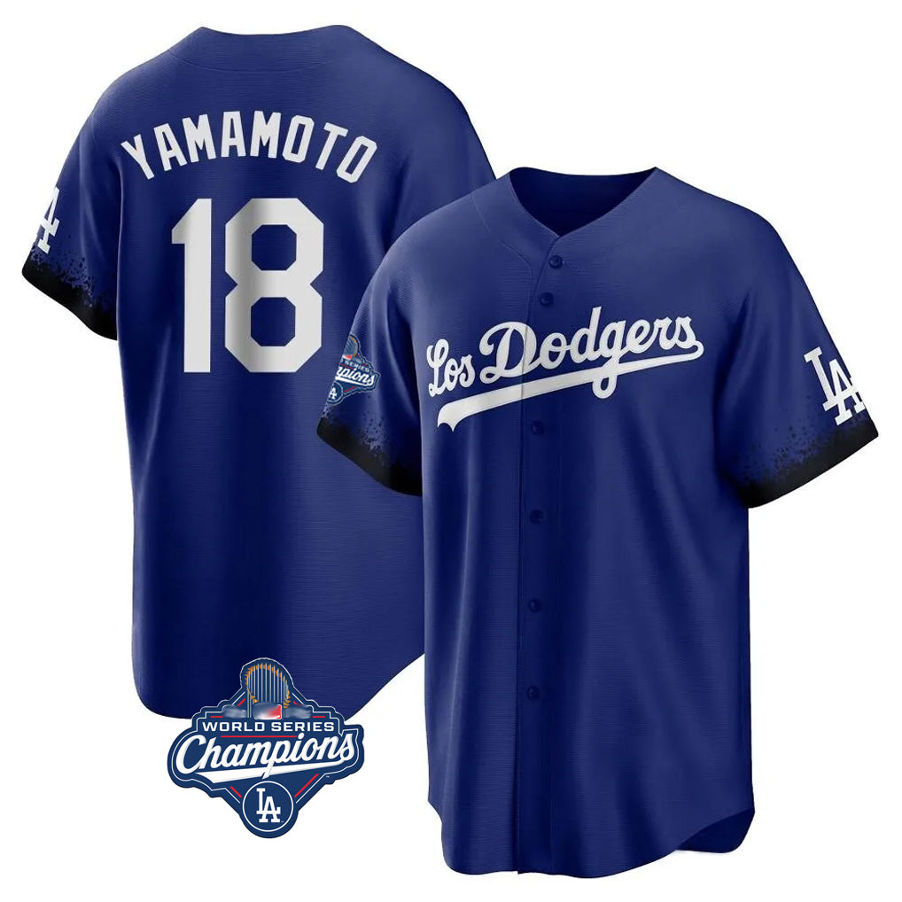 LA.Dodgers #18 Yoshinobu Yamamoto Player Royal World Series Meet City Connect Home Game Fdoa Stitched Jerseys