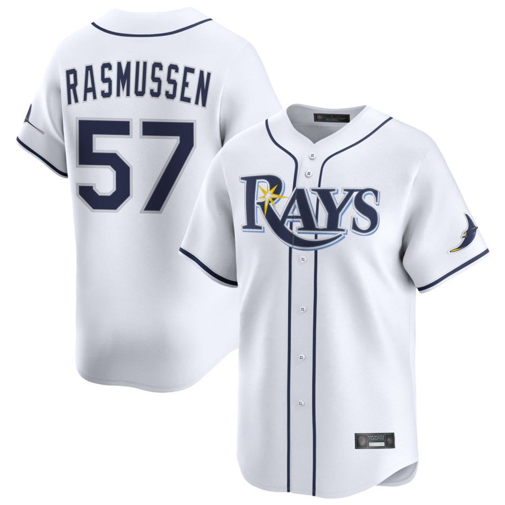 T.Bay Rays #57 Drew Rasmussen Player White Home Limited Fdoa Stitched Jerseys