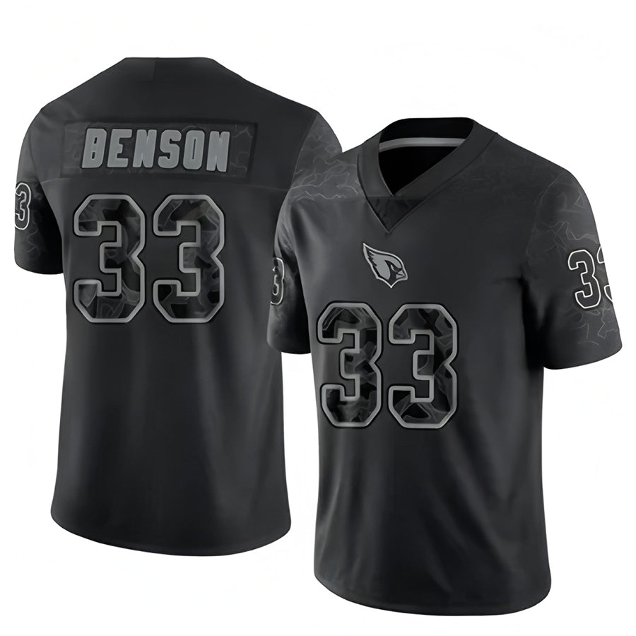 A.Cardinals #33 Trey Benson Player Black RFLCTV Limited Gdoa Stitched Jerseys