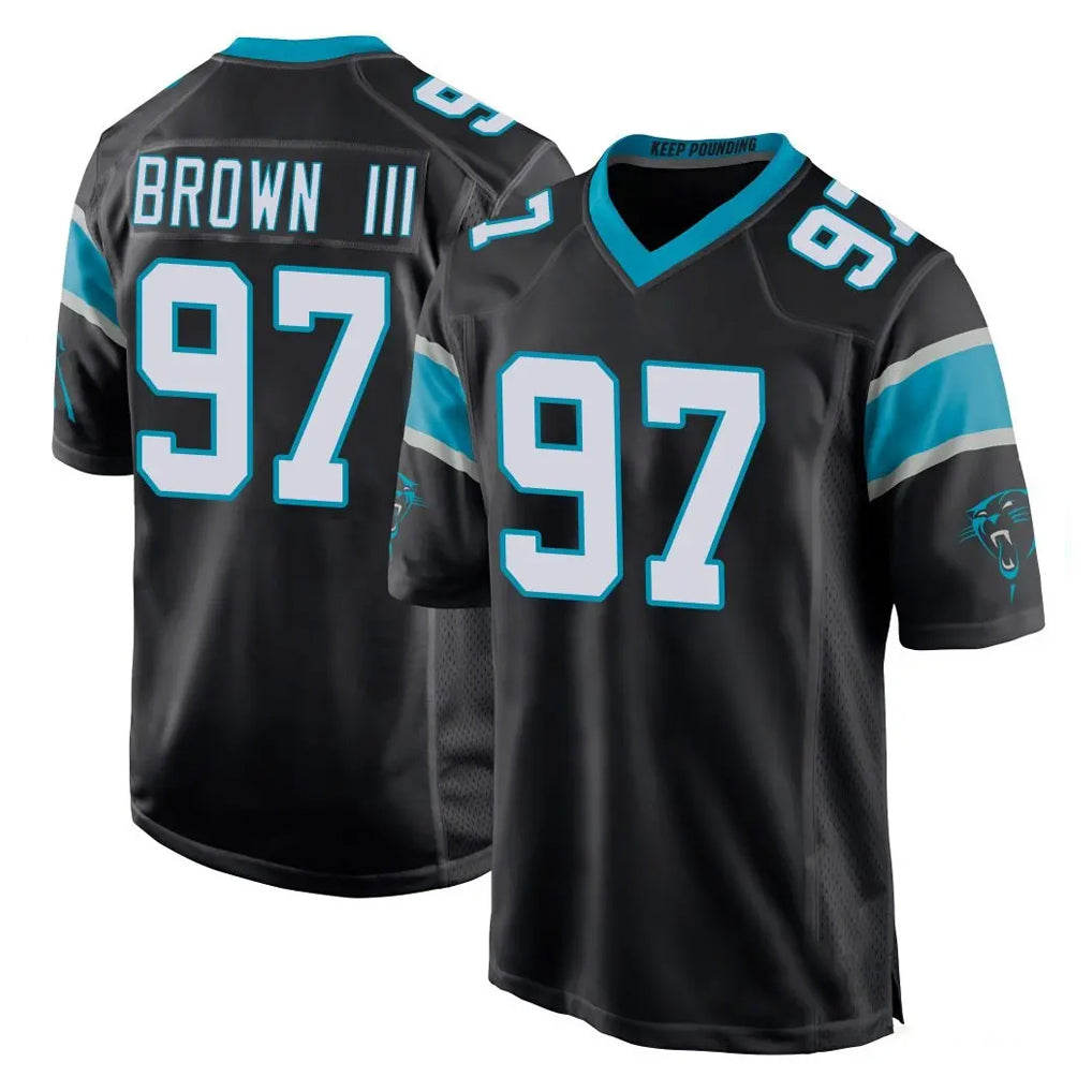 C.Panthers #97 Bobby Brown III Player Black Home Game Gdoa Stitched Jerseys