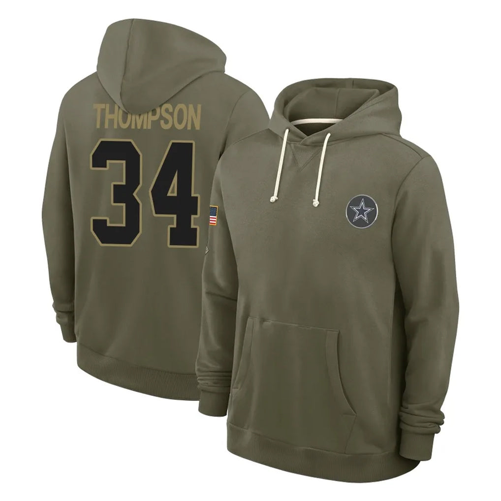 D.Cowboys #34 Jalen Thompson Player Olive Salute to Service Pullover Hoodies Limited Gdoa Stitched Jerseys
