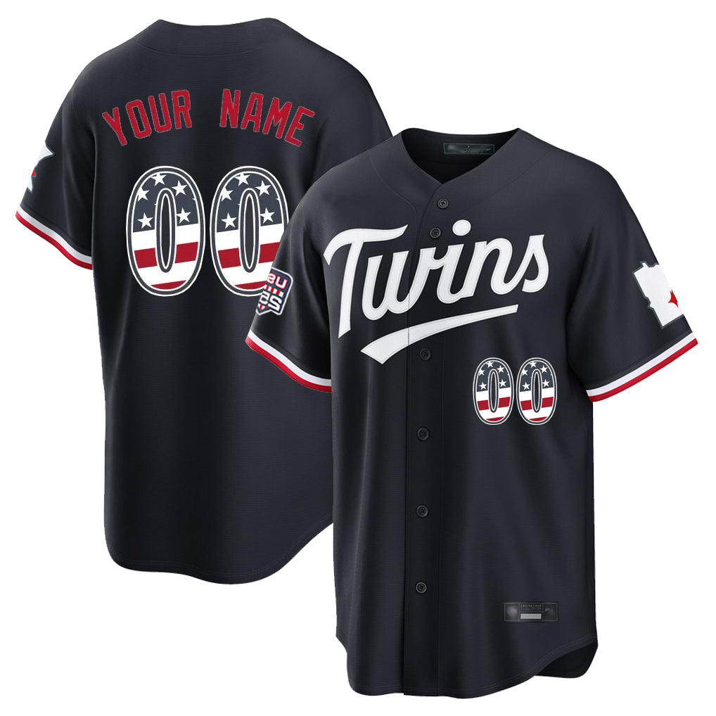 Custom M.Twins Navy USA 250 Fourth of July Home Game Any Name & Number Gdoa Stitched Jerseys